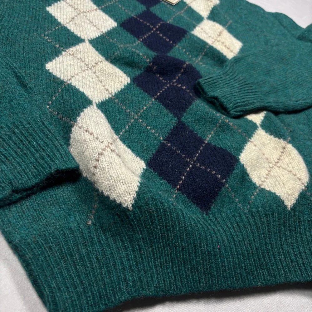 Pauly and Forbes‎ Sweater Mens L Green Argyle 100% Shetland Wool Grandpa NWT
